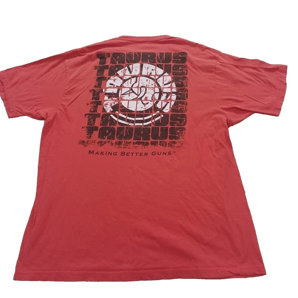 Taurus Firearms Mens XL T-Shirt Coral Orange Making Better Guns Graphic Logo Tee